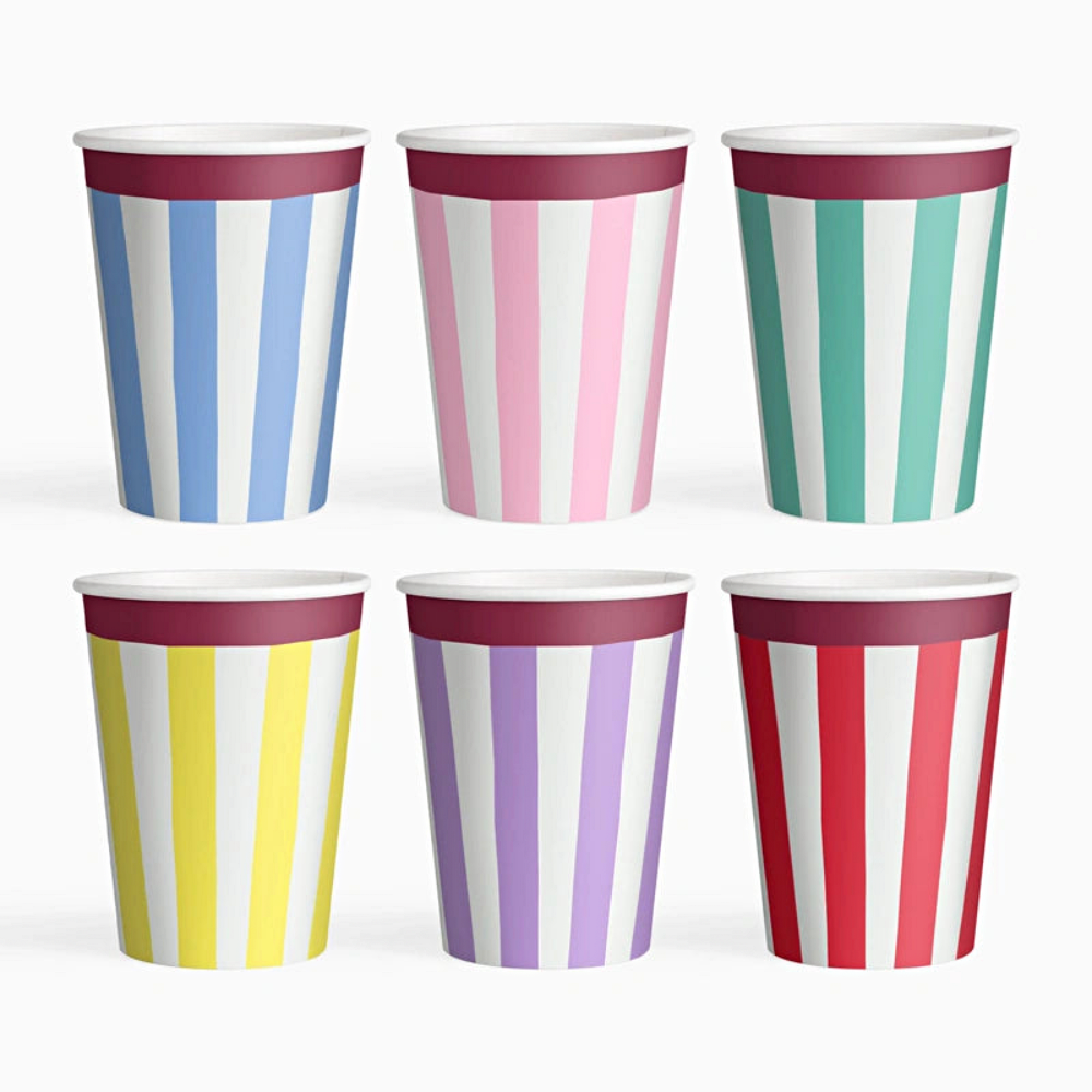 Papieren Bekers - Strepen Multicolor - 6 stuks - Afbeelding 2