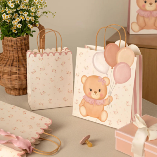 Grote Cadeautasjes met Roze Beertjes - 3 stuks