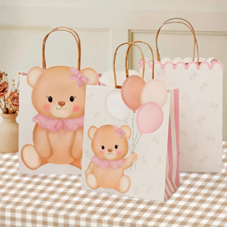 Kleine Cadeautasjes met Roze Beertjes - 3 stuks