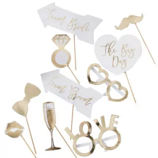 Photo Booth Props Bruiloft Goud - 10 stuks