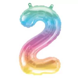 Folieballon ‘2’ Regenboog Pastel