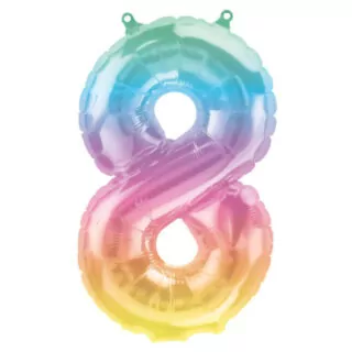 Folieballon ‘8’ Regenboog Pastel