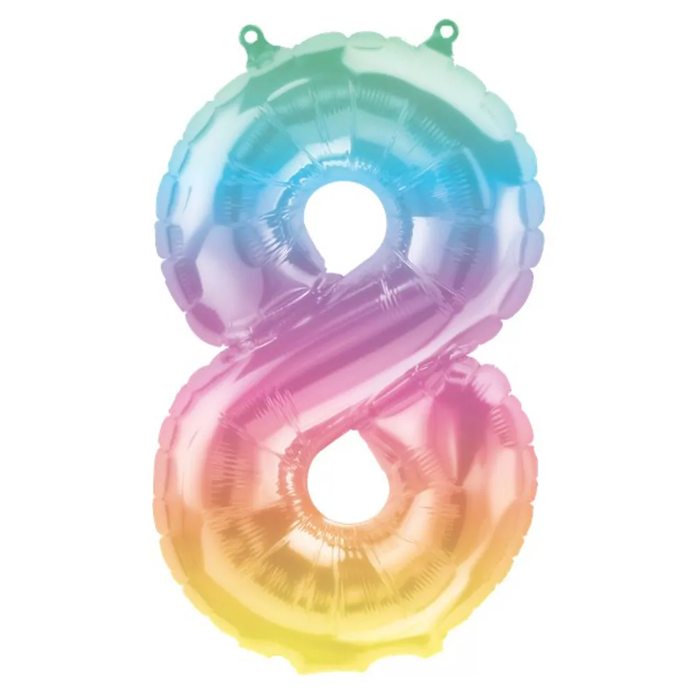 Folieballon ‘8’ Regenboog Pastel