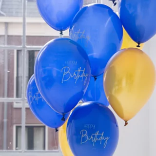 blauwe en gouden ballonnen happy birthday
