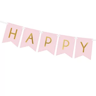 roze en gouden happy birthday slinger