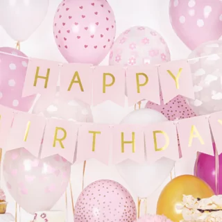 roze en gouden happy birthday slinger