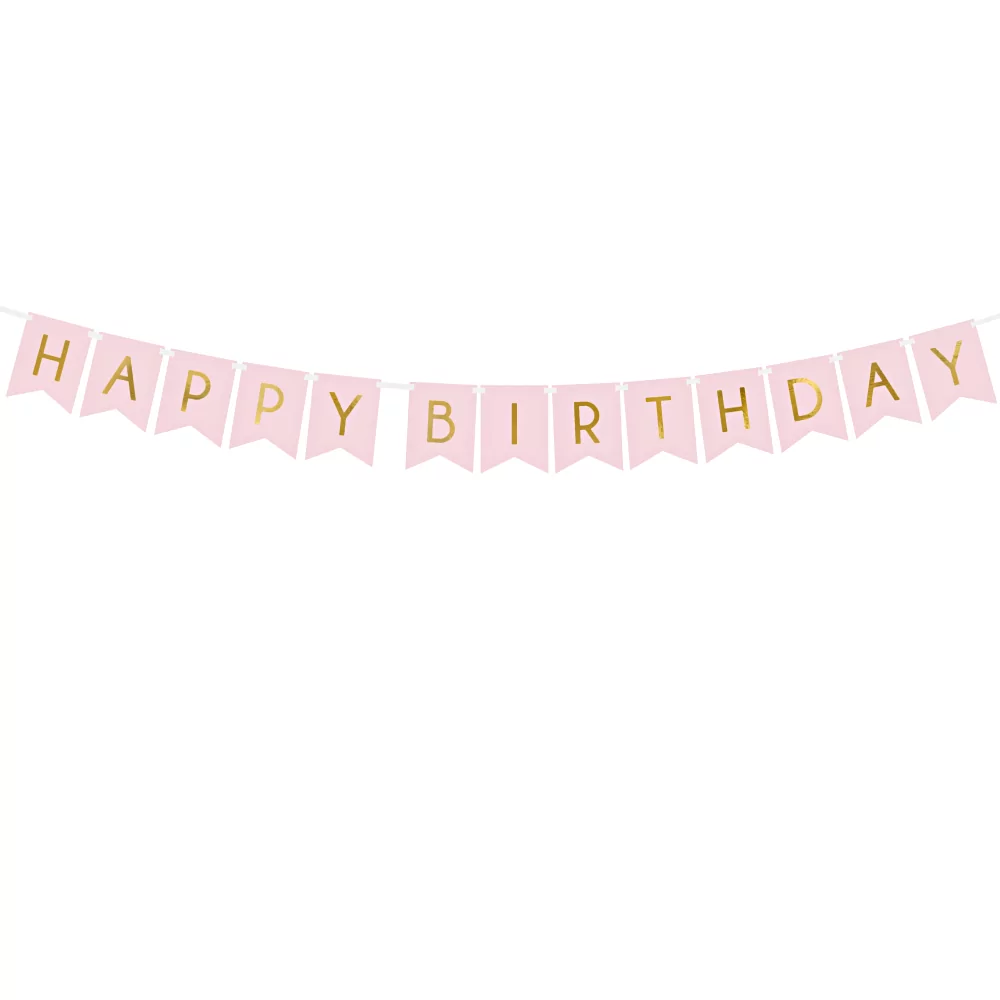 roze en gouden happy birthday slinger