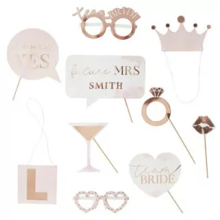 Photobooth Props ‘Team Bride’ Rosé Goud - 10 stuks
