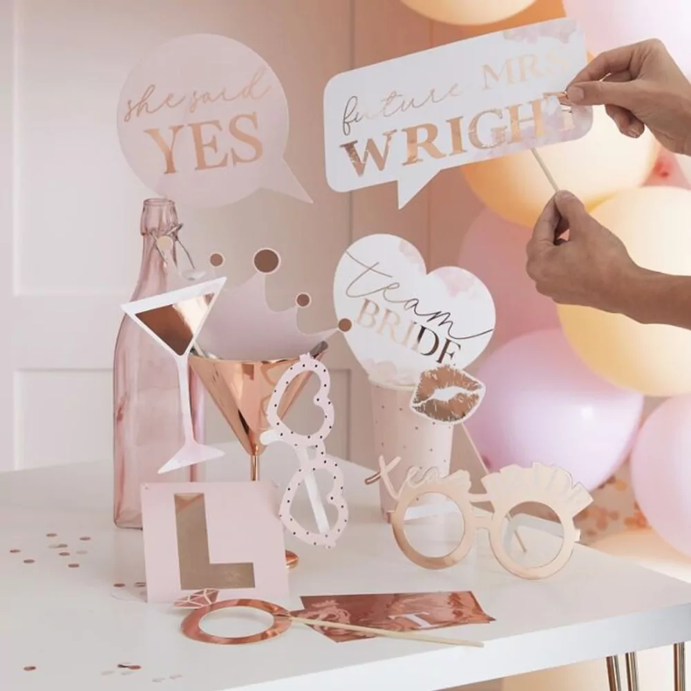 Photobooth Props ‘Team Bride’ Rosé Goud - 10 stuks