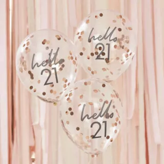Confettiballonnen Rosé Goud 'Hello 21' - 5 stuks
