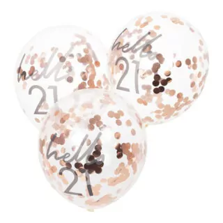 Confettiballonnen Rosé Goud 'Hello 21' - 5 stuks