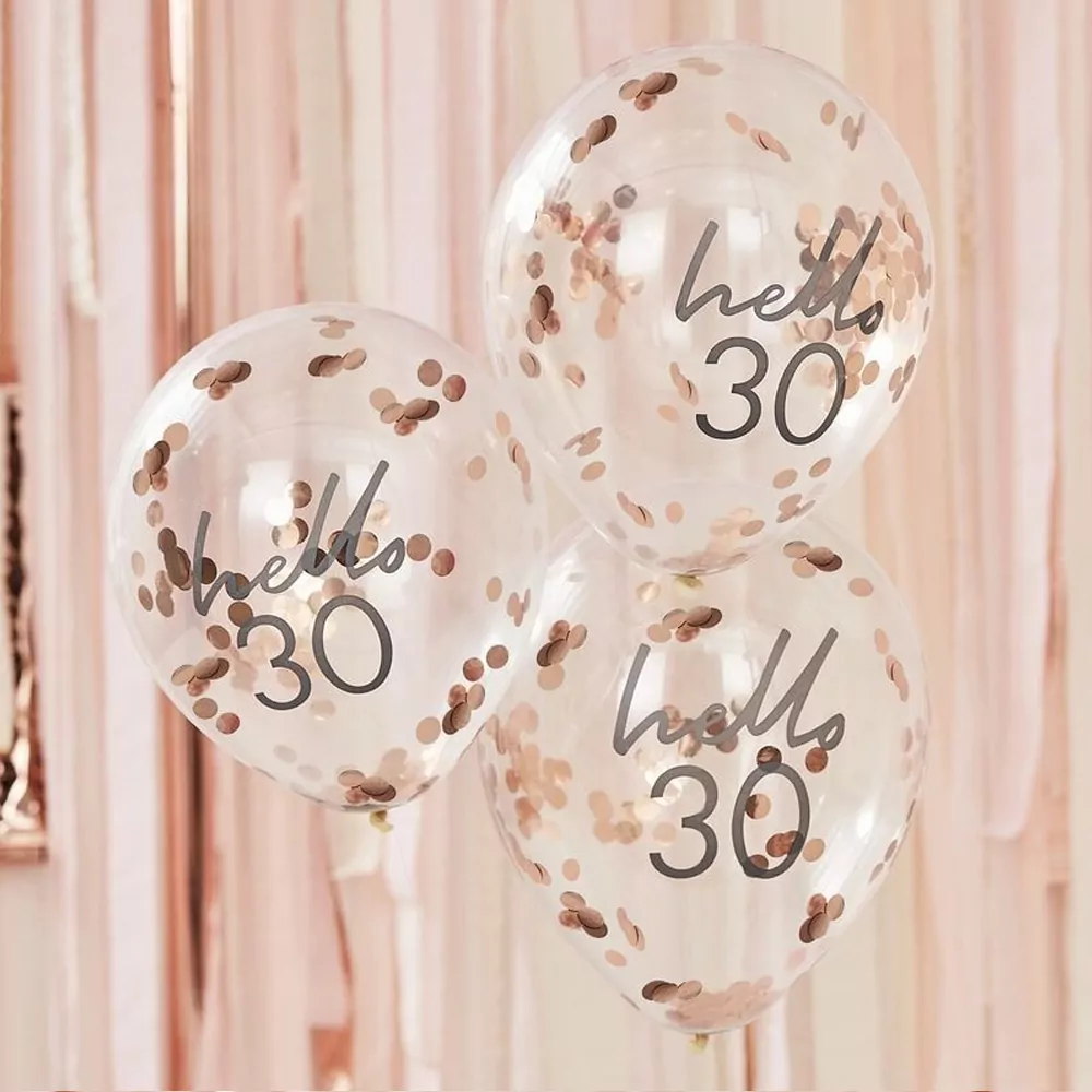 Confettiballonnen Rosé Goud 'Hello 30' - 5 stuks