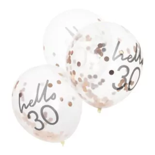 Confettiballonnen Rosé Goud 'Hello 30' - 5 stuks