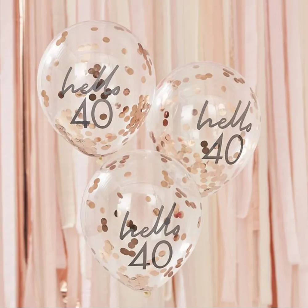 Confettiballonnen Rosé Goud 'Hello 40' - 5 stuks
