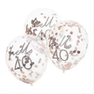 Confettiballonnen Rosé Goud 'Hello 40' - 5 stuks
