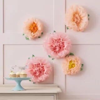Pastel Roze papieren bloemen - 5 stuks