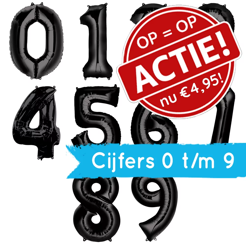 Folieballon Cijfer 4 (86 cm) - Zwart