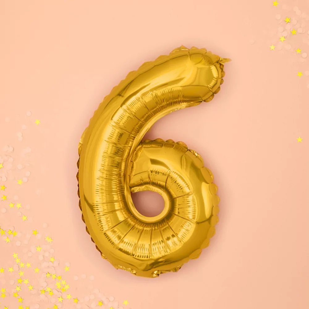 Folieballon Cijfer 6 (35 cm) - Goud