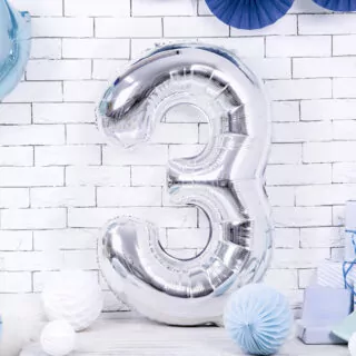 Folieballon Cijfer 3 (86 cm) - Zilver