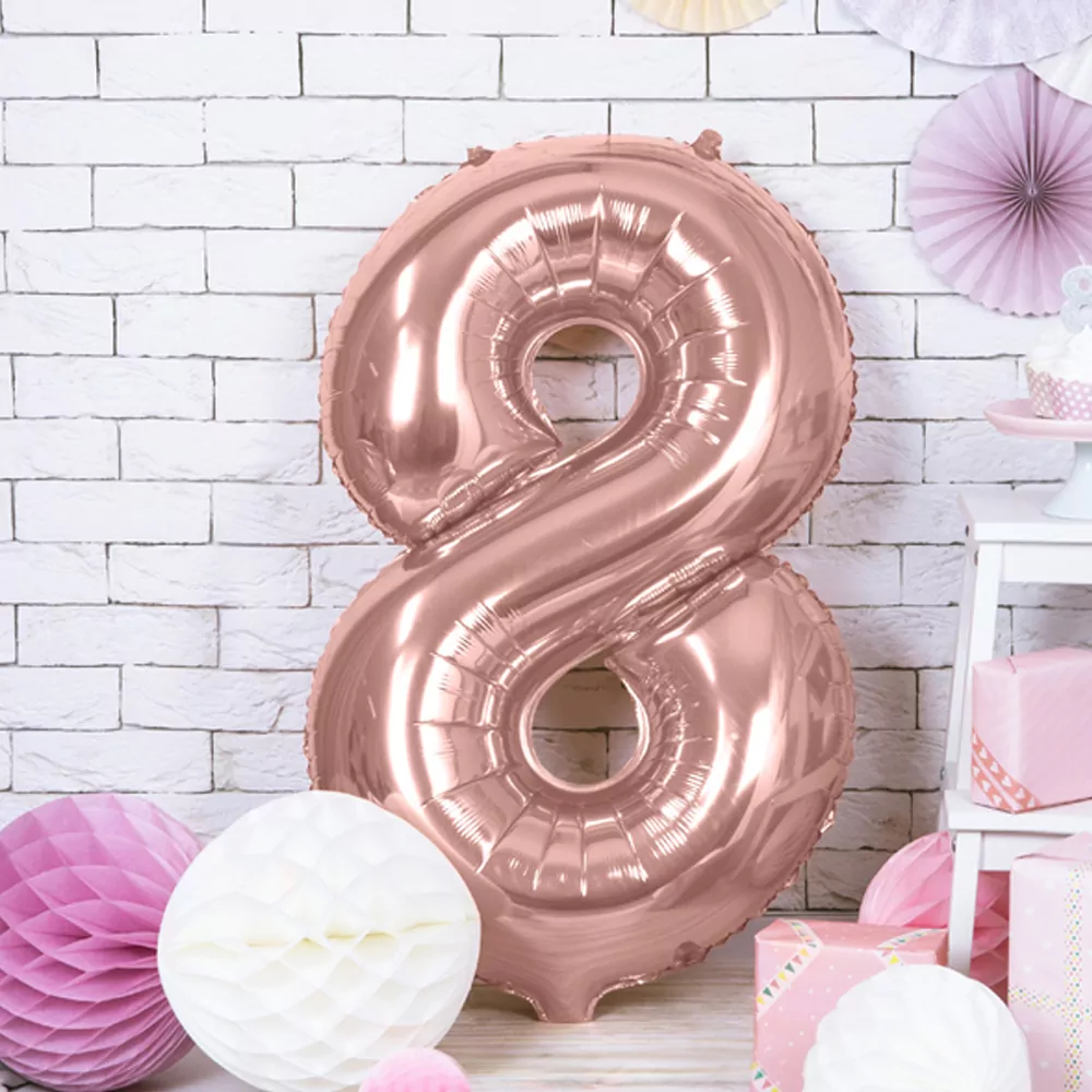 Folieballon Cijfer 8 (86 cm) - Rosé Goud