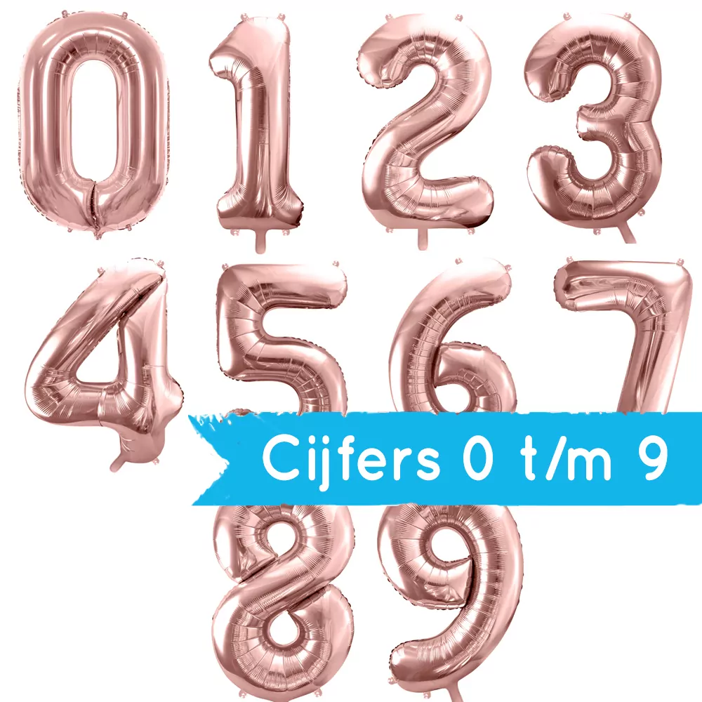 Folieballon Cijfer 0 (86 cm) - Rosé Goud