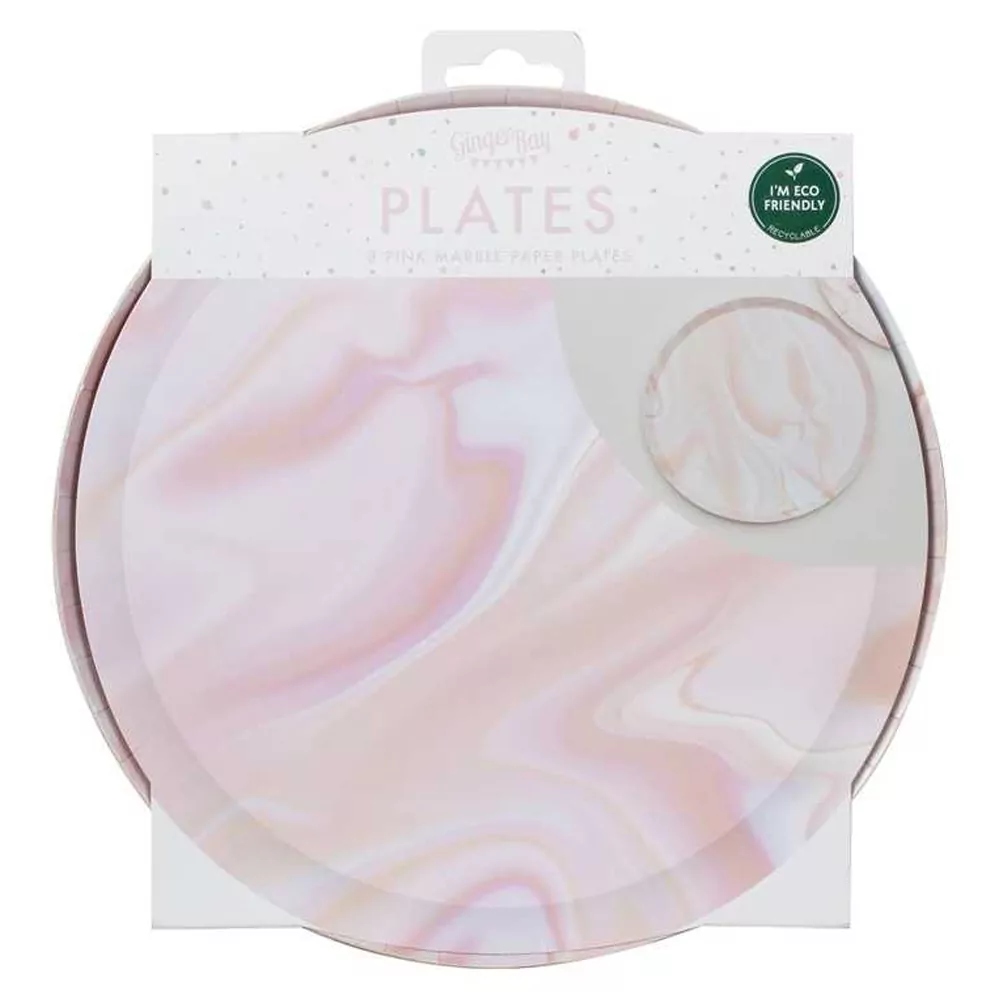 Papieren bordjes met roze marmer look