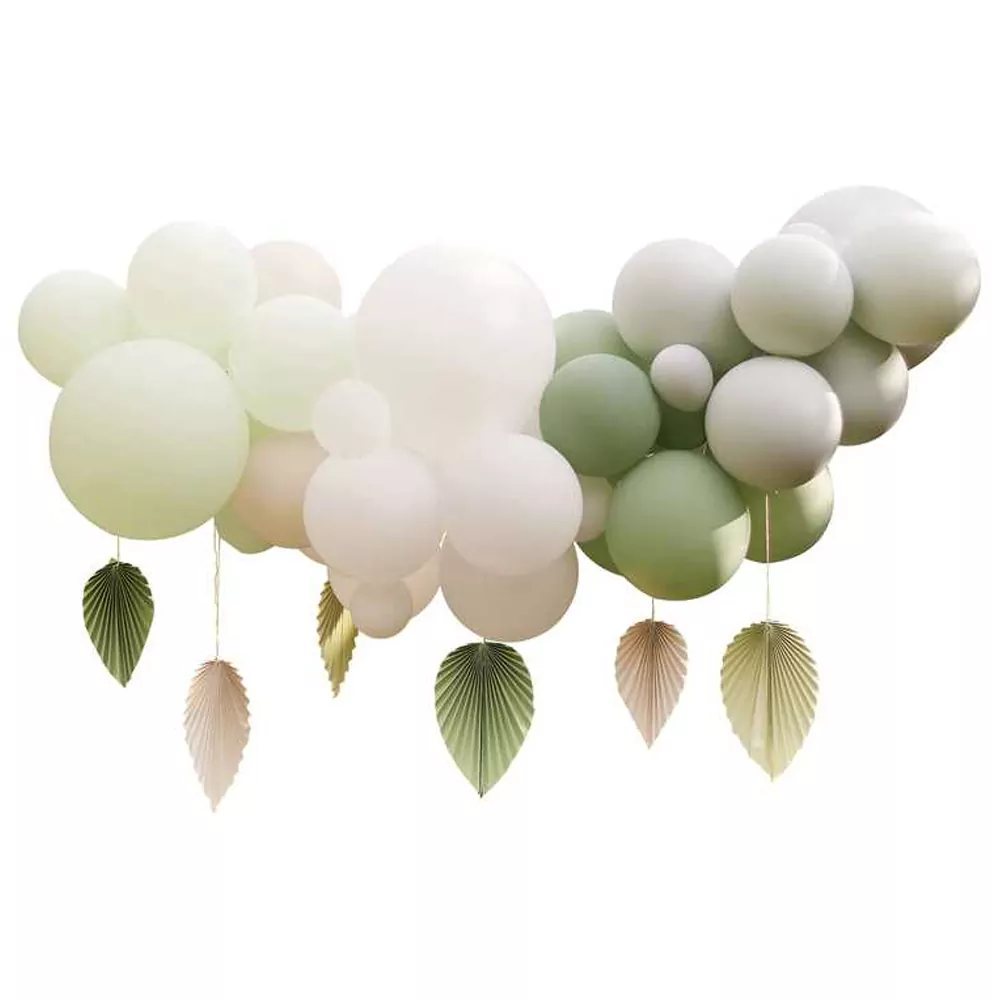 Ballonnenkit met Saliegroene ballonnen & papieren palmbladeren