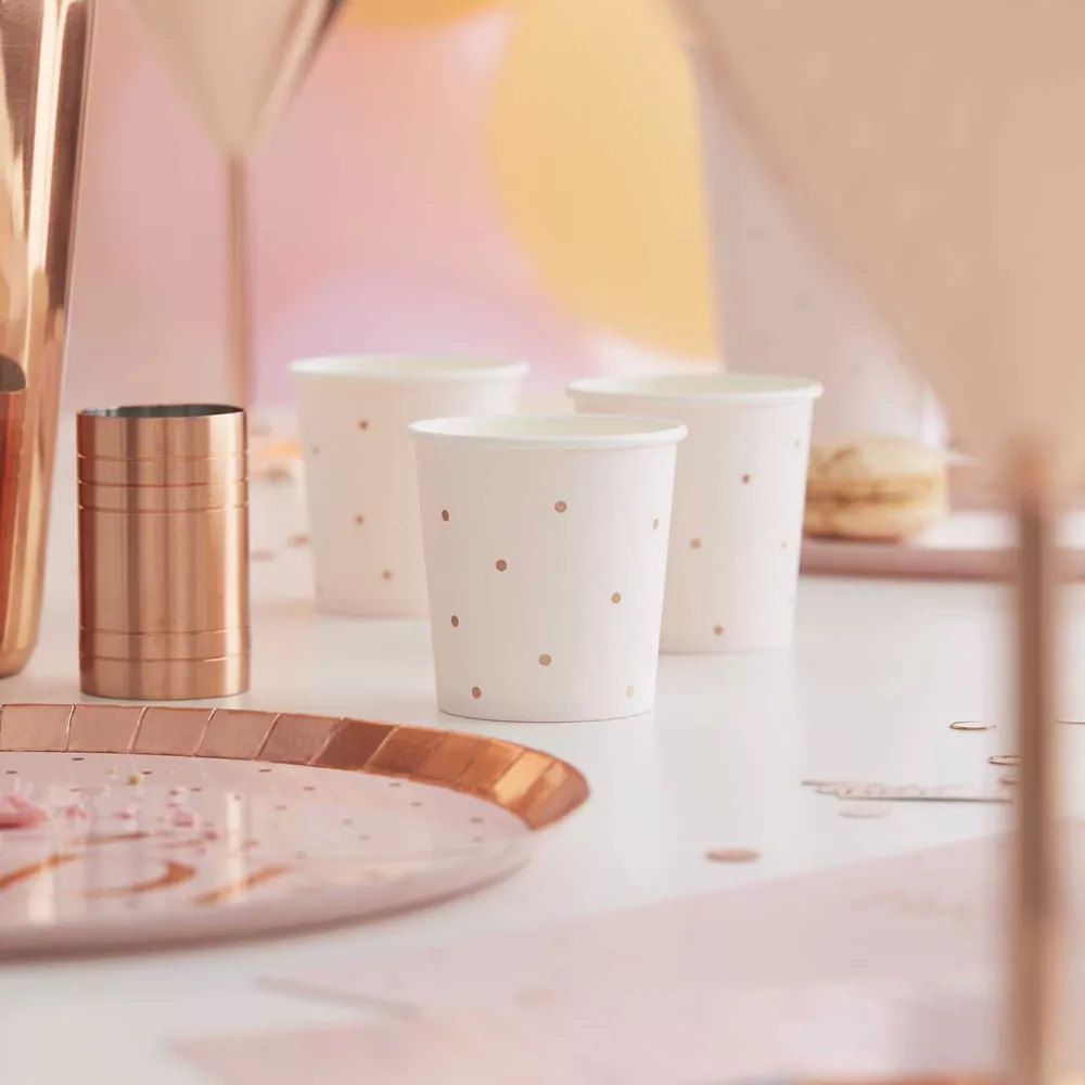 roze Shotbekers met rosé Goud Stippen