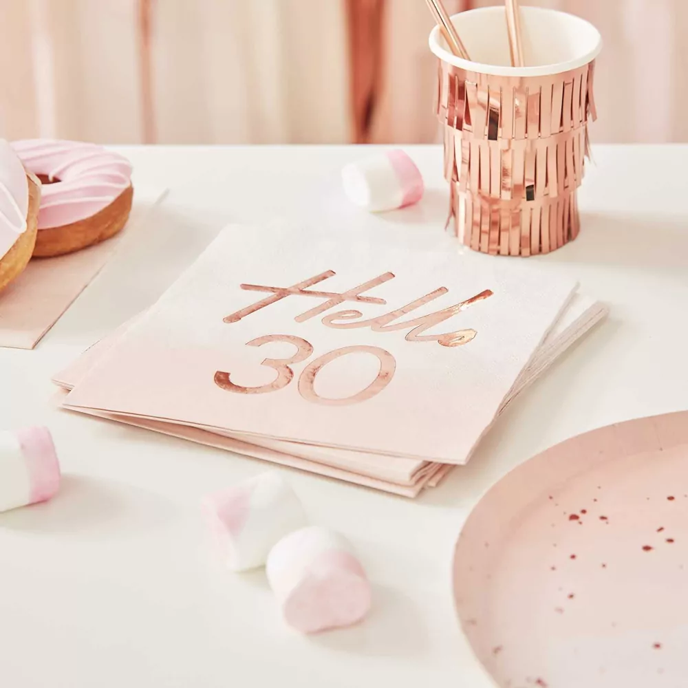 Roze Servetten met de tekst Hello 30