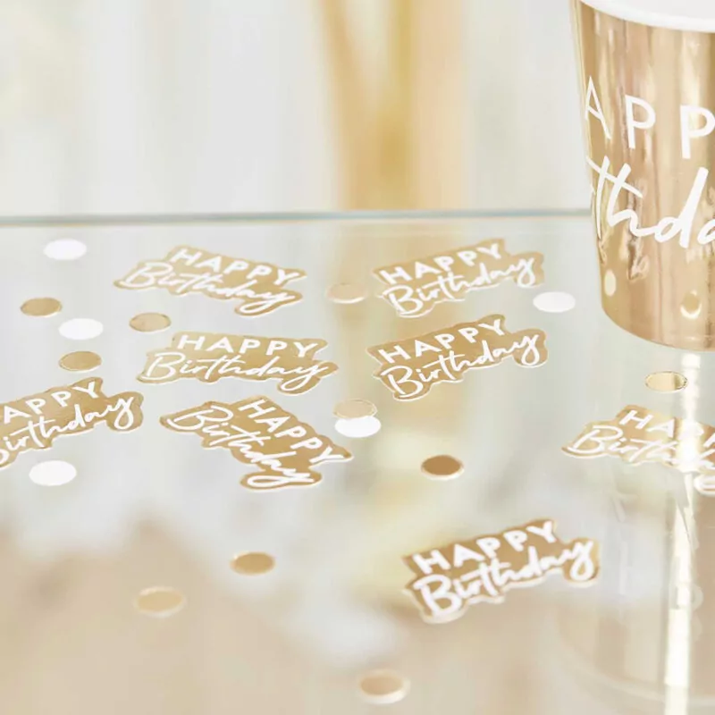 Tafel Confetti Happy Birthday Wit Goud