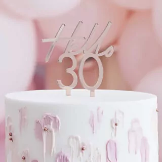 Taart Topper met de tekst Hello 30 in de kleur Rosé Goud