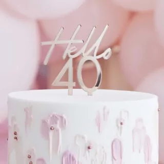 Taart Topper met de tekst Hello 40 in de kleur Rosé Goud