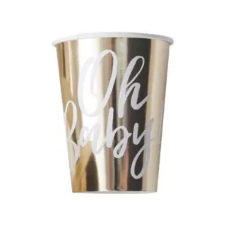 Papieren goudkleurige beker met Oh baby erop