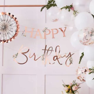 Slinger Happy Birthday Bloemen Rosé Goud - 2 Meter
