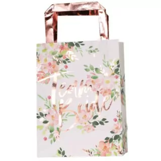 witte tasje met team bride erop met rose gouden handvat