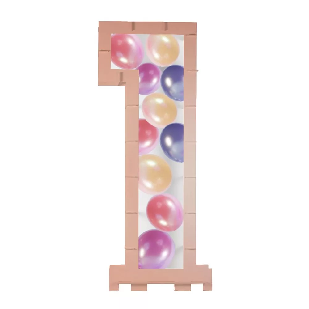 rose goudkleurig ballonstandaard in de vorm van een 1