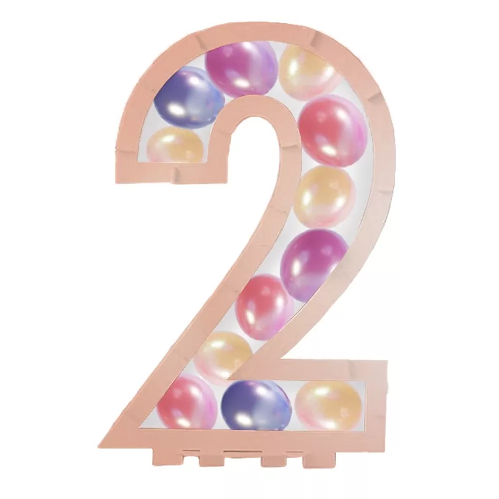 rose goudkleurig ballonstandaard in de vorm van een 2