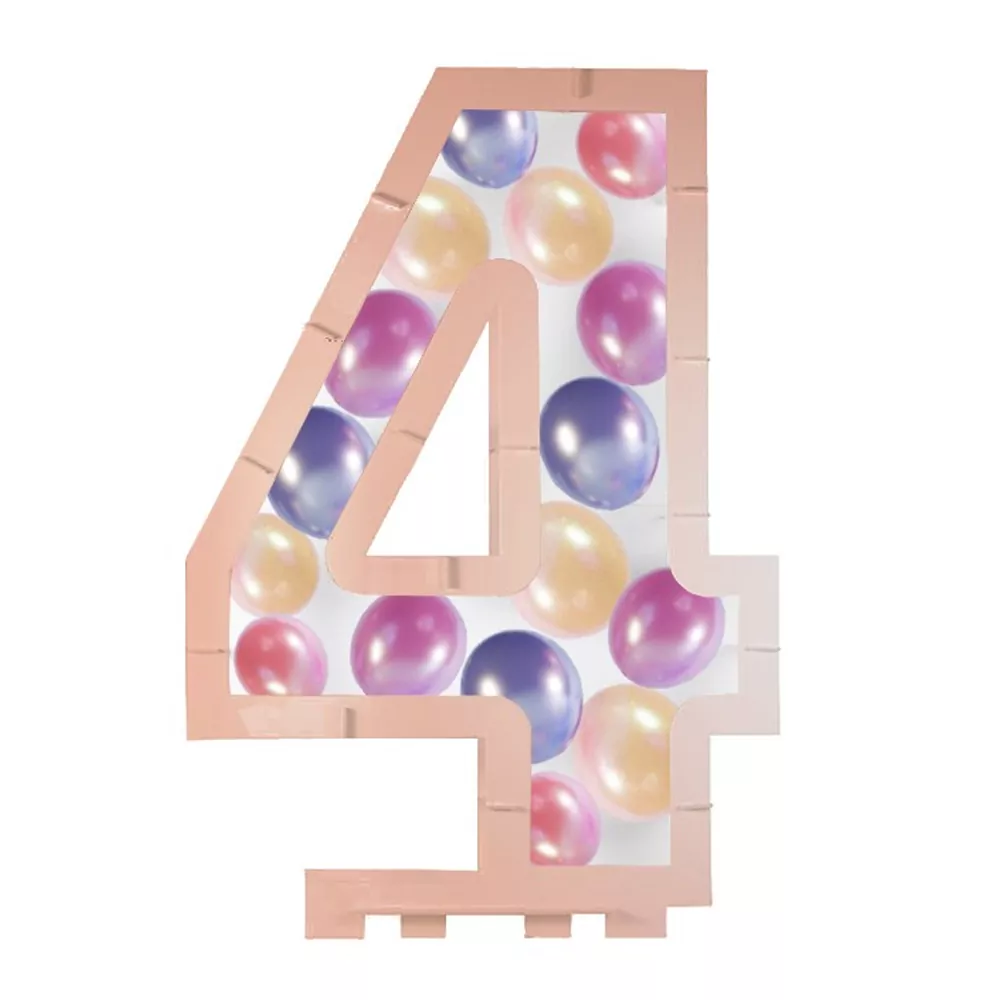 rose goudkleurig ballonstandaard in de vorm van een 4