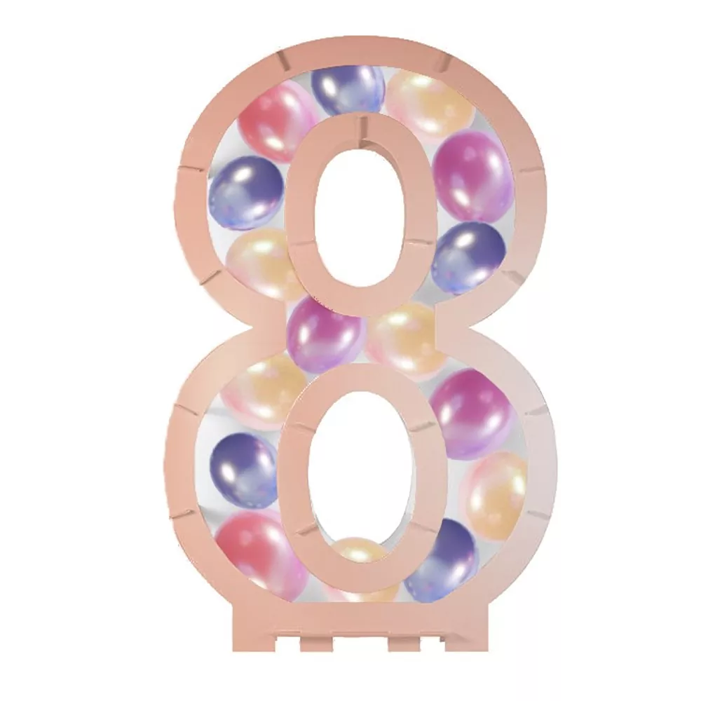 rose goudkleurig ballonstandaard in de vorm van een 8