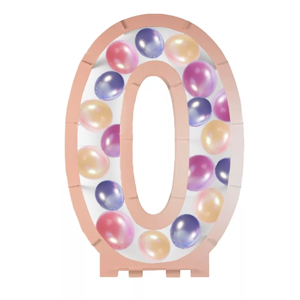 rose goudkleurig ballonstandaard in de vorm van een 0