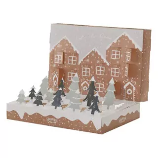 Adventkalender in de vorm van een pop up kerstdorp om zelf te vullen