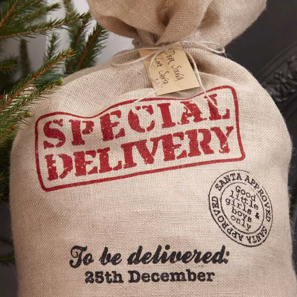 Jute zak met special delivery erop