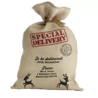 Jute zak met special delivery erop