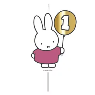 Kaars met nijntje met roze shirt en een ballon met 1 erop