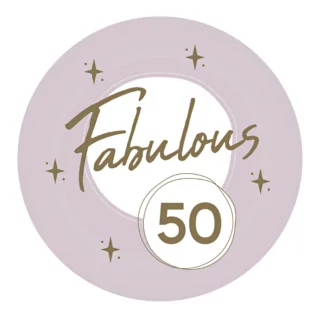 Lila bordjes met gouden bedrukking fabulous 50 en sterretjes