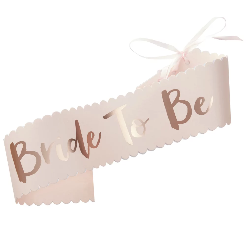 Lichtroze sjerp met de rosé gouden tekst 'Bride to be'