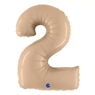 Nudekleurige folieballon cijfer 2