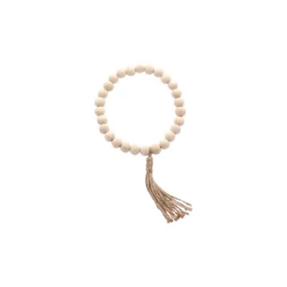 Houten kralenhanger met franje en pompoms