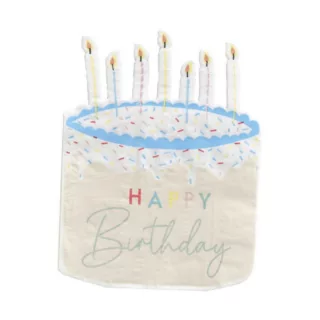 Servetten in de vorm van een taart kleurlijk met happy birthday
