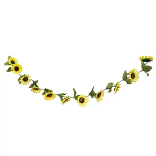 Zonnebloemen slinger met gele en groene bladeren en een zwarte binnenkant